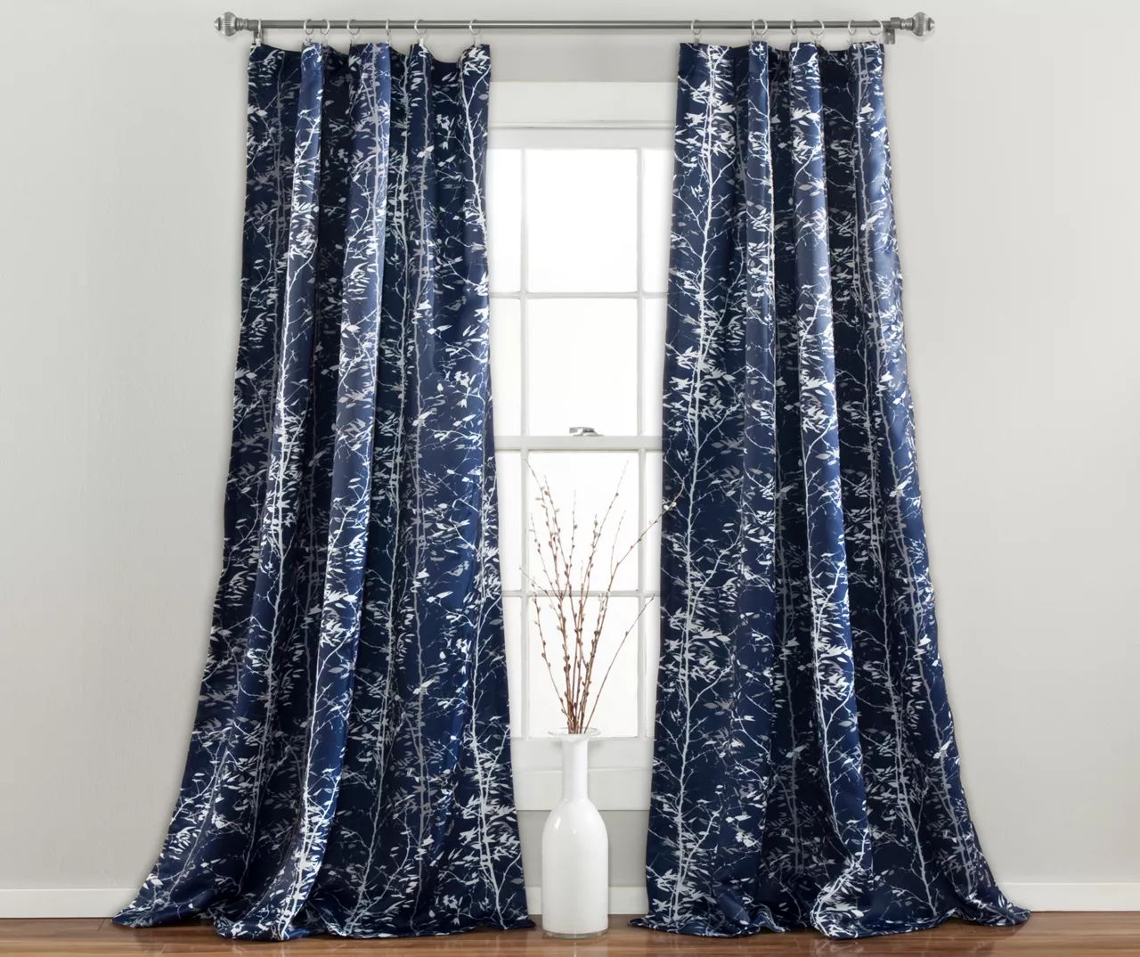 Forest Navy Room-Darkening Rod Pocket Curtain Panel Pair, (95") 3 Forest Navy Room-Darkening Rod Pocket Curtain Panel Pair, (95")