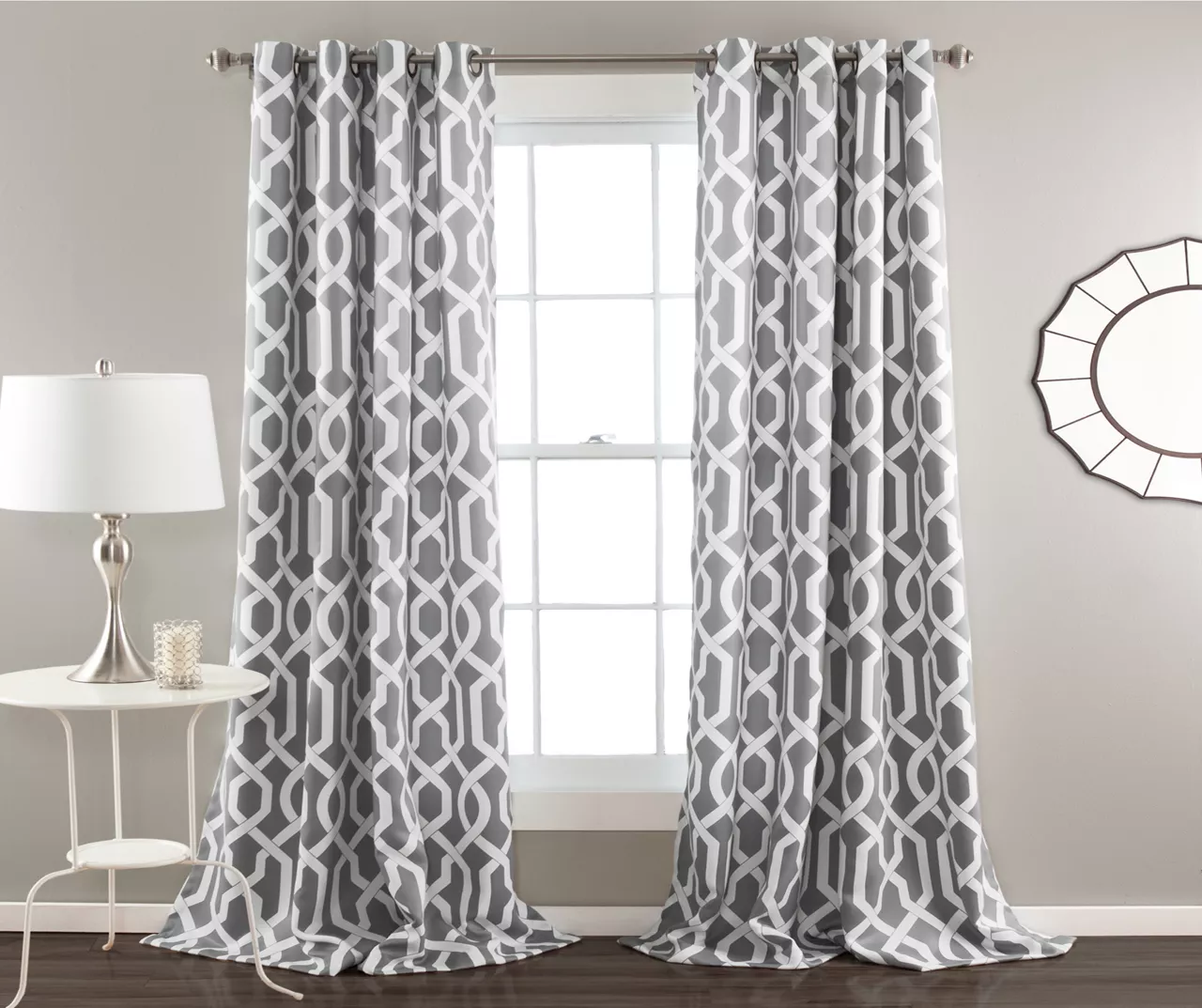 Edward Trellis Gray Room-Darkening Grommet Curtain Panel Pair, (84") 3 Edward Trellis Gray Room-Darkening Grommet Curtain Panel Pair, (84")