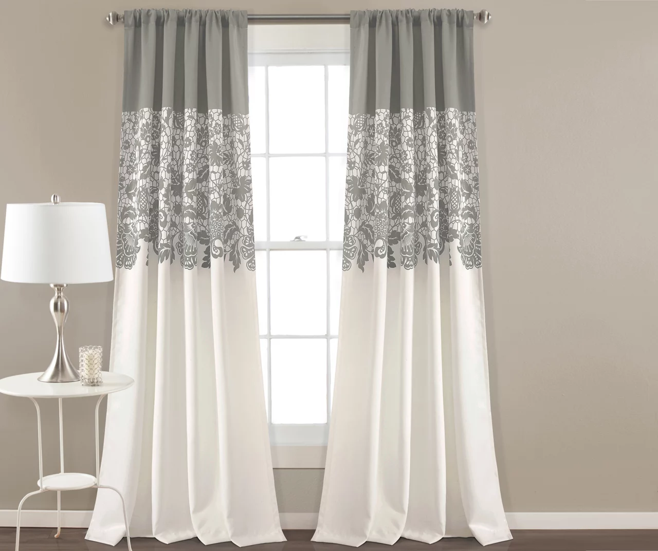 Estate Garden Gray & White Room-Darkening Rod Pocket Curtain Panel Pair, (84") 3 Estate Garden Gray & White Room-Darkening Rod Pocket Curtain Panel Pair, (84")