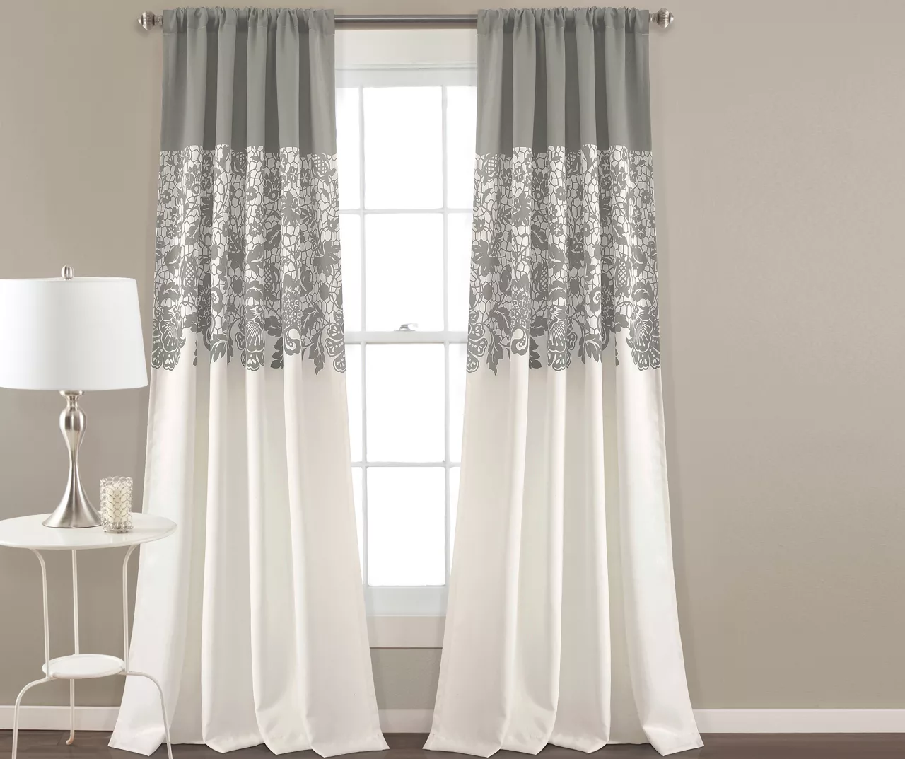 Estate Garden Gray & White Room-Darkening Rod Pocket Curtain Panel Pair, (95") 3 Estate Garden Gray & White Room-Darkening Rod Pocket Curtain Panel Pair, (95")