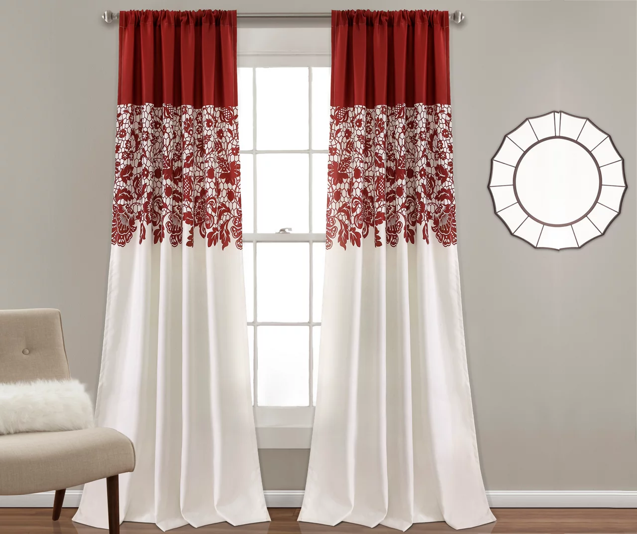 Estate Garden Red & White Room-Darkening Rod Pocket Curtain Panel Pair, (95") 3 Estate Garden Red & White Room-Darkening Rod Pocket Curtain Panel Pair, (95")