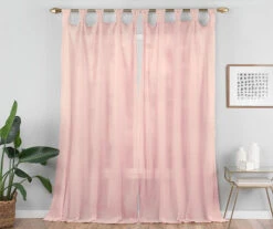 Priya Pink Semi-Sheer Tab Top Curtain Panel, (95") -DHP Sales Store 810474043 5