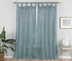 Priya Blue Semi-Sheer Tab Top Curtain Panel, (95") -DHP Sales Store 810474121 5