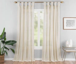 Priya Natural Semi-Sheer Tab Top Curtain Panel, (63")