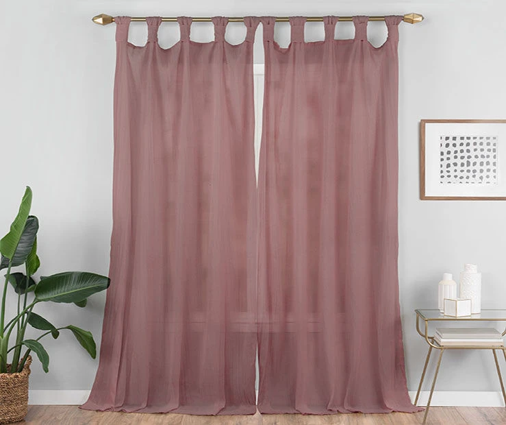 Priya Dark Rose Semi-Sheer Tab Top Curtain Panel, (63") 7 Priya Dark Rose Semi-Sheer Tab Top Curtain Panel, (63") - Image 5