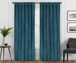 Harper Teal Velvet Blackout Rod Pocket Curtain Panel, (108")