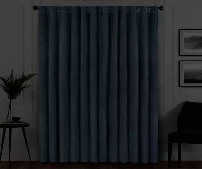 Harper Blue Velvet Blackout Rod Pocket Curtain Panel, (108") 8 Harper Blue Velvet Blackout Rod Pocket Curtain Panel, (108") - Image 6