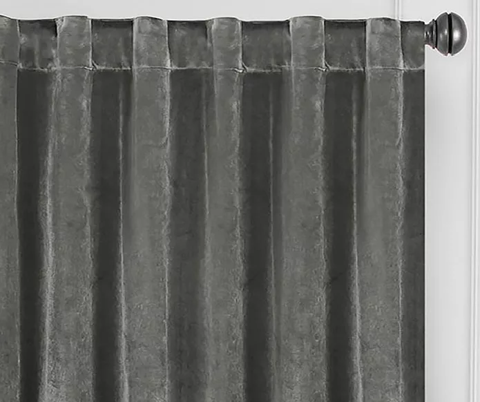 Harper Charcoal Velvet Blackout Rod Pocket Curtain Panel, (95") 4 Harper Charcoal Velvet Blackout Rod Pocket Curtain Panel, (95") - Image 2
