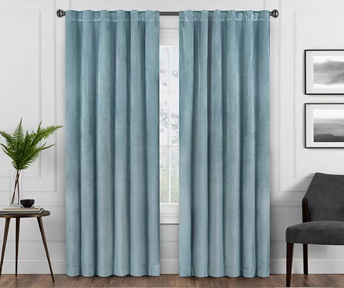 Harper Blue Velvet Blackout Rod Pocket Curtain Panel, (95") 3 Harper Blue Velvet Blackout Rod Pocket Curtain Panel, (95")