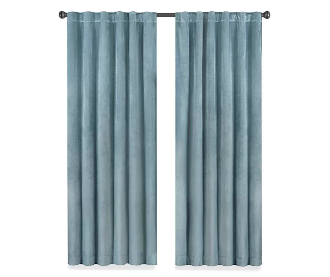 Harper Blue Velvet Blackout Rod Pocket Curtain Panel, (95") 6 Harper Blue Velvet Blackout Rod Pocket Curtain Panel, (95") - Image 4