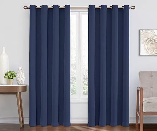 Round & Round Navy Blackout Grommet Curtain Panel, (95") 3 Round & Round Navy Blackout Grommet Curtain Panel, (95")