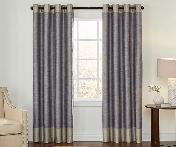 Monty Ivory & Charcoal Blackout Grommet Curtain Panel, (63") 3 Monty Ivory & Charcoal Blackout Grommet Curtain Panel, (63")