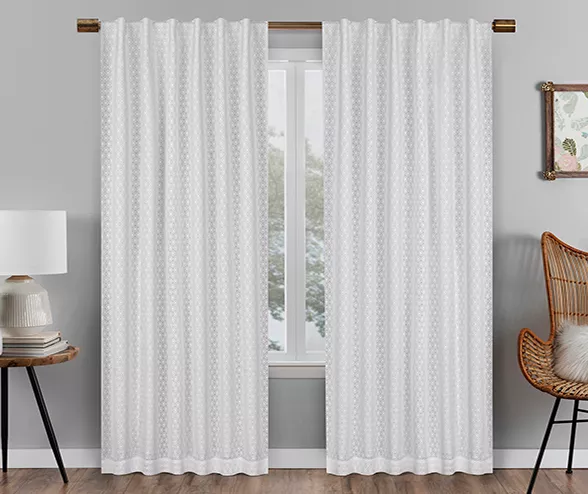 Nora Crochet White Blackout Rod Pocket Curtain Panel, (108") 3 Nora Crochet White Blackout Rod Pocket Curtain Panel, (108")