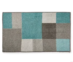 Turquoise Textured Block Accent Rug, (20" X 34")