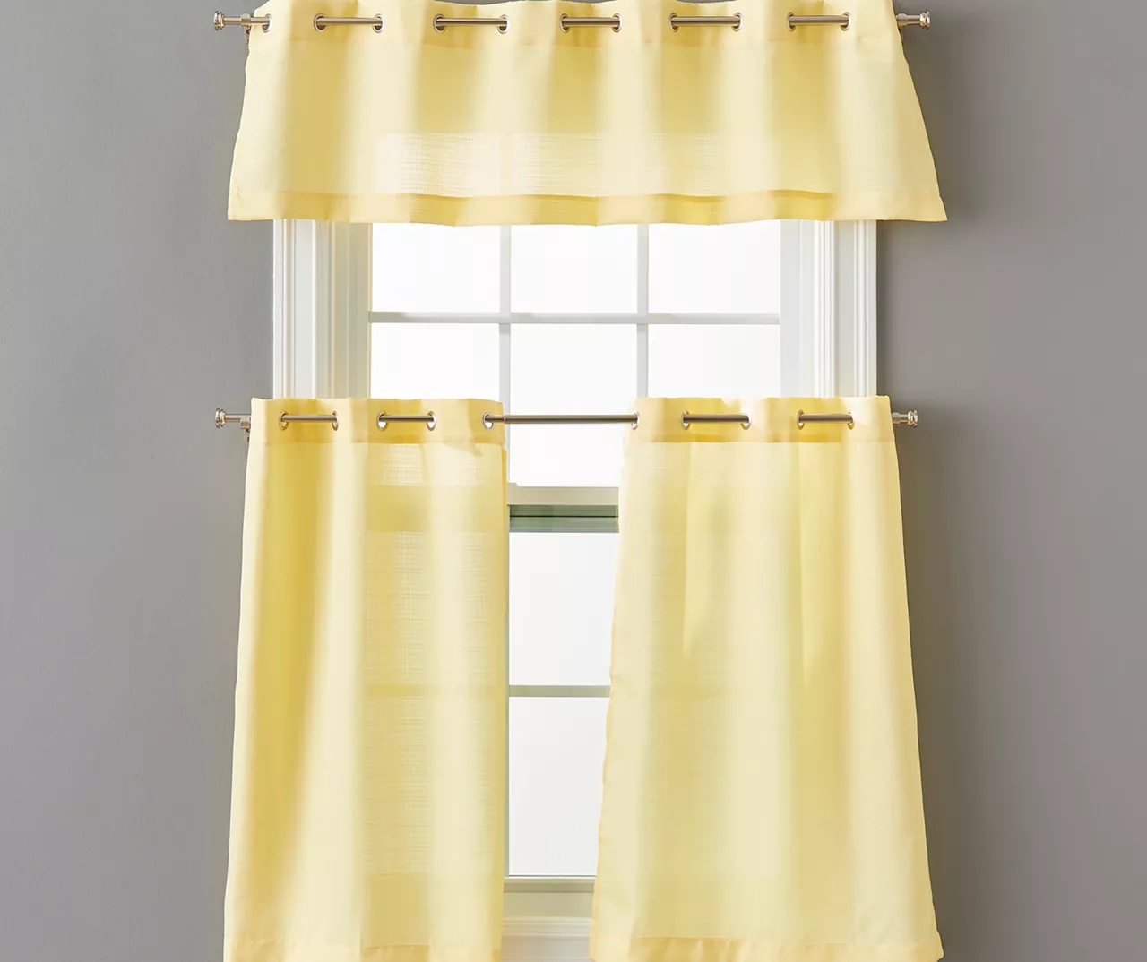 Yellow Tucker Valance & Tier 3-Piece Curtain Set 3 Yellow Tucker Valance & Tier 3-Piece Curtain Set