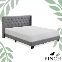 Gray Upholstered Shelter Wingback Queen Bed 22 Gray Upholstered Shelter Wingback Queen Bed -DHP Sales Store 810513491