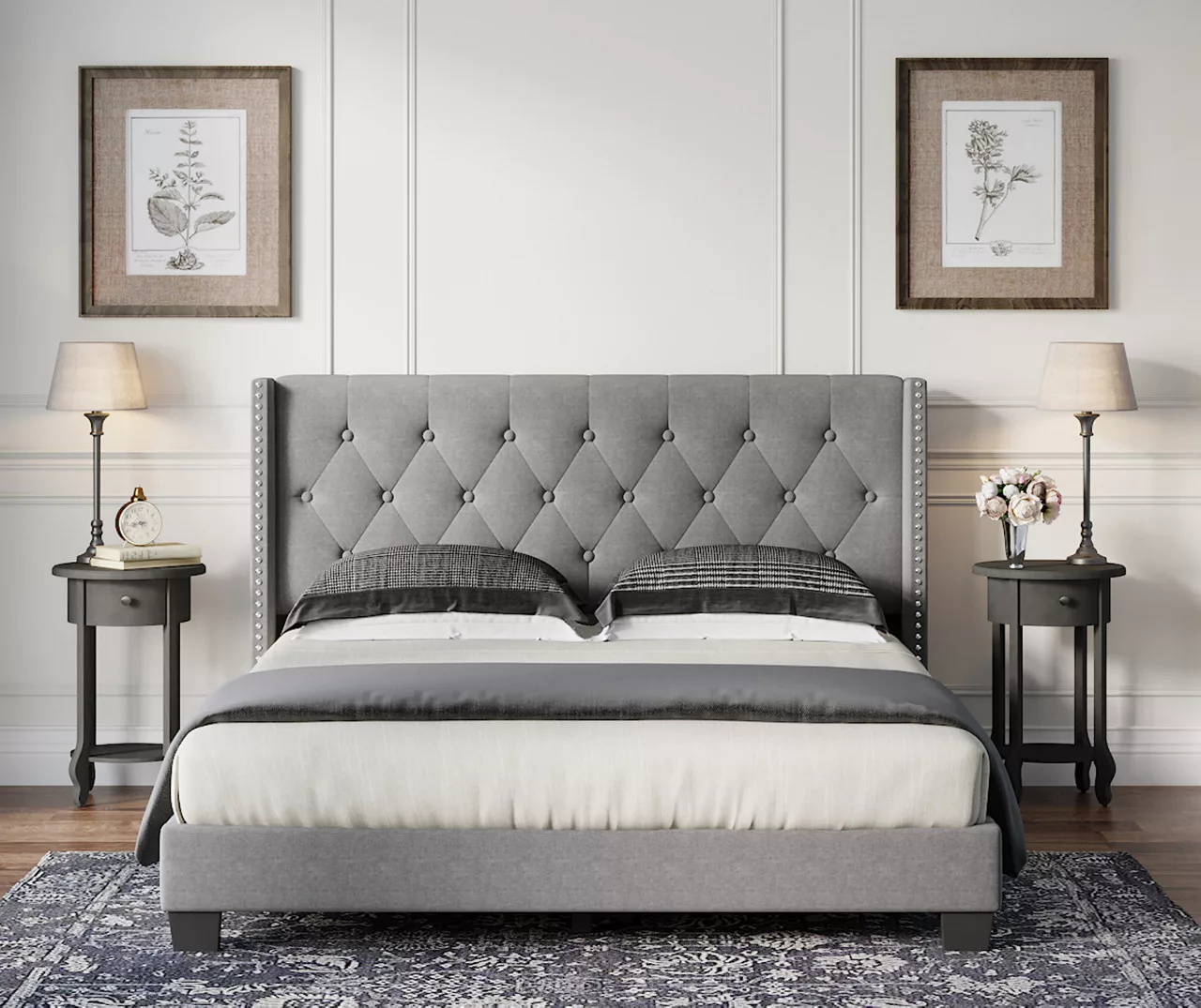 Gray Upholstered Shelter Wingback Queen Bed 6 Gray Upholstered Shelter Wingback Queen Bed - Image 4