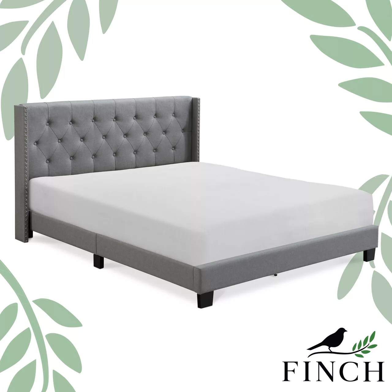 Gray Upholstered Shelter Wingback Queen Bed 4 Gray Upholstered Shelter Wingback Queen Bed - Image 2