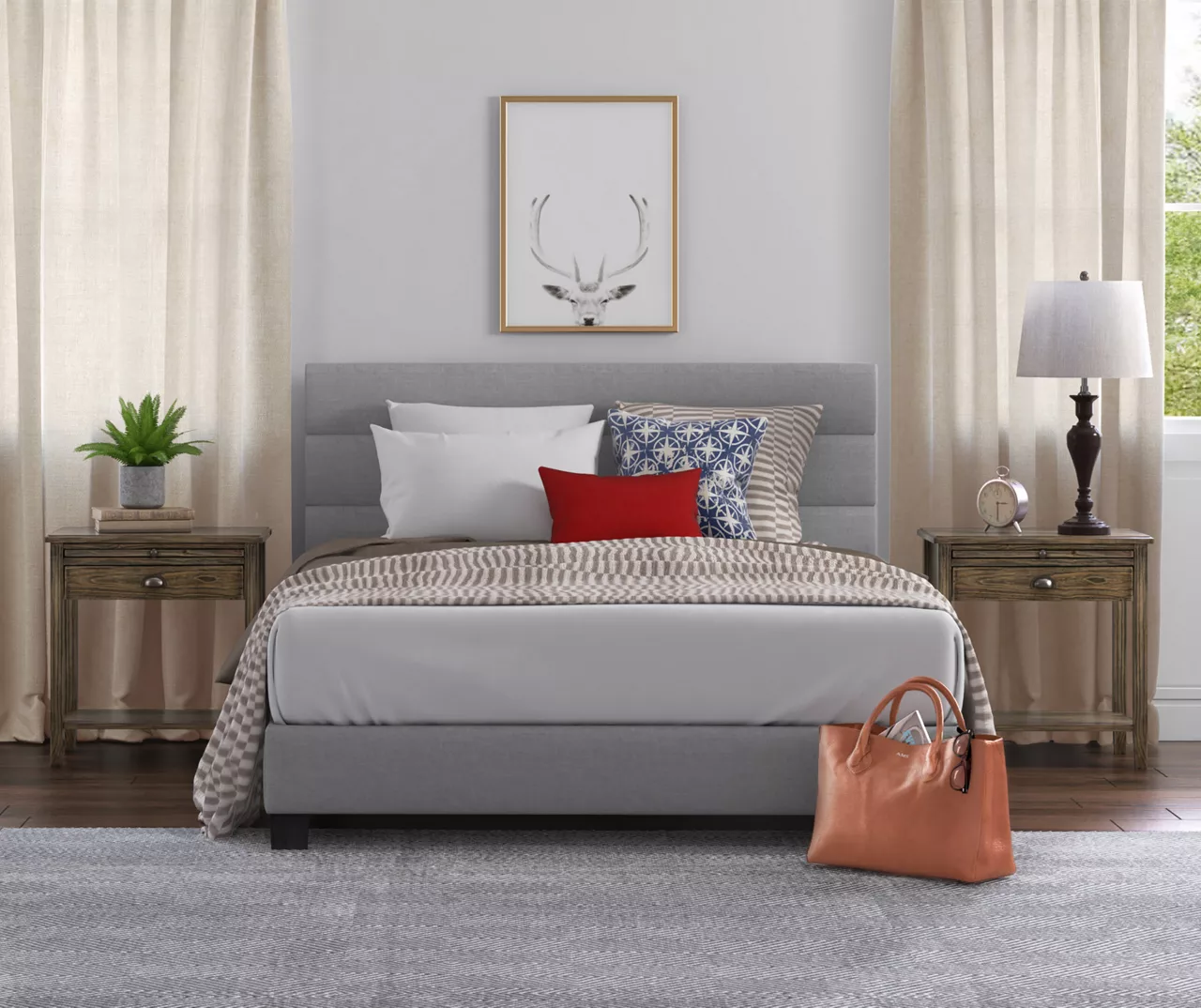 Gray Hudson King Upholstered Linen Fabric Bed 11 Gray Hudson King Upholstered Linen Fabric Bed - Image 9