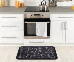 Real Living "Eat Well" Black & White Chalk Print Soft Step Kitchen Mat -DHP Sales Store 810514470 2