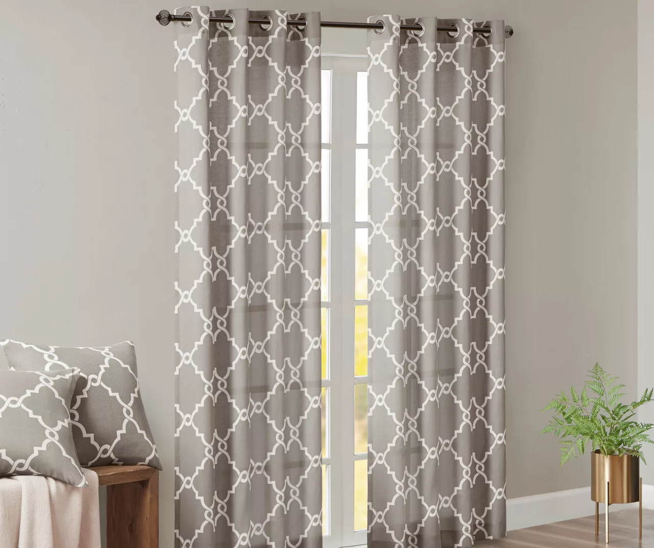 Sereno Fretwork Gray Light-Filtering Grommet Curtain Panel, (95") 4 Sereno Fretwork Gray Light-Filtering Grommet Curtain Panel, (95") - Image 2