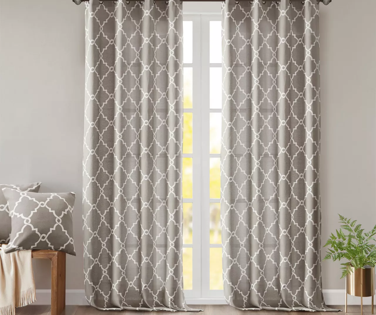 Sereno Fretwork Gray Light-Filtering Grommet Curtain Panel, (95") 10 Sereno Fretwork Gray Light-Filtering Grommet Curtain Panel, (95") - Image 8