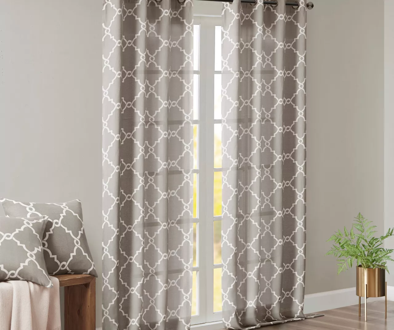 Sereno Fretwork Gray Light-Filtering Grommet Curtain Panel, (95") 11 Sereno Fretwork Gray Light-Filtering Grommet Curtain Panel, (95") - Image 9
