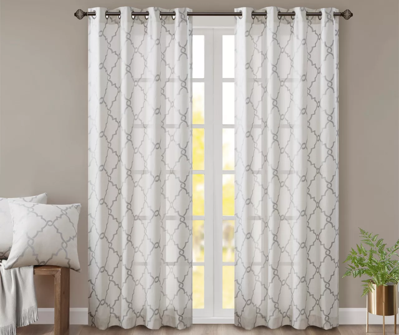 Sereno Fretwork Ivory Light-Filtering Grommet Curtain Panel, (63") 3 Sereno Fretwork Ivory Light-Filtering Grommet Curtain Panel, (63")