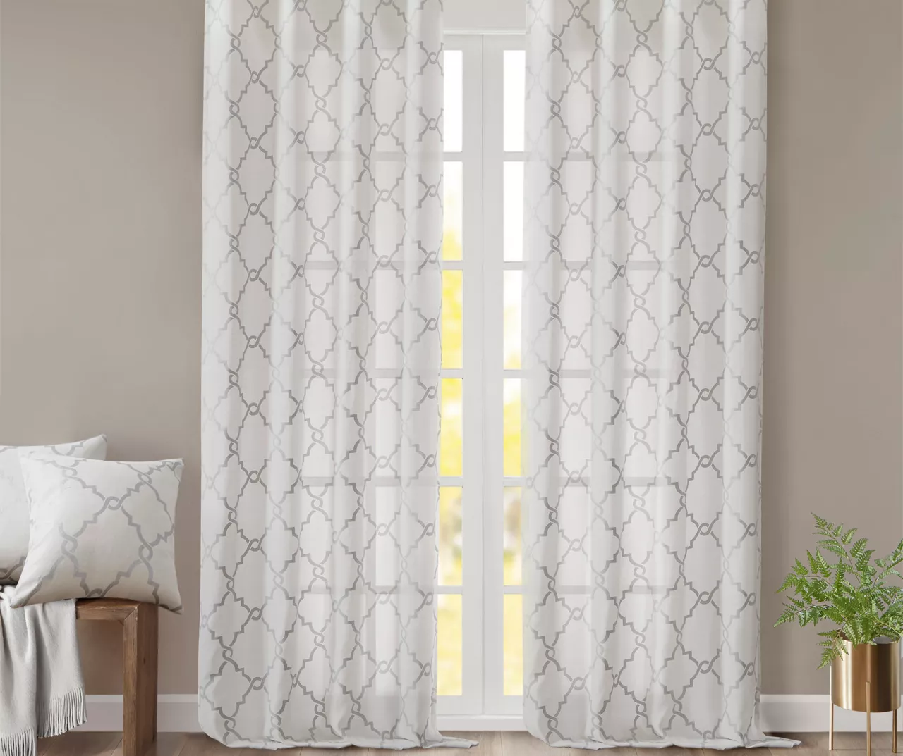 Sereno Fretwork Ivory Light-Filtering Grommet Curtain Panel, (63") 10 Sereno Fretwork Ivory Light-Filtering Grommet Curtain Panel, (63") - Image 8