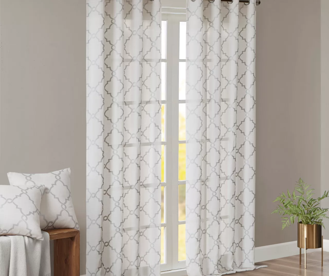 Sereno Fretwork Ivory Light-Filtering Grommet Curtain Panel, (63") 11 Sereno Fretwork Ivory Light-Filtering Grommet Curtain Panel, (63") - Image 9