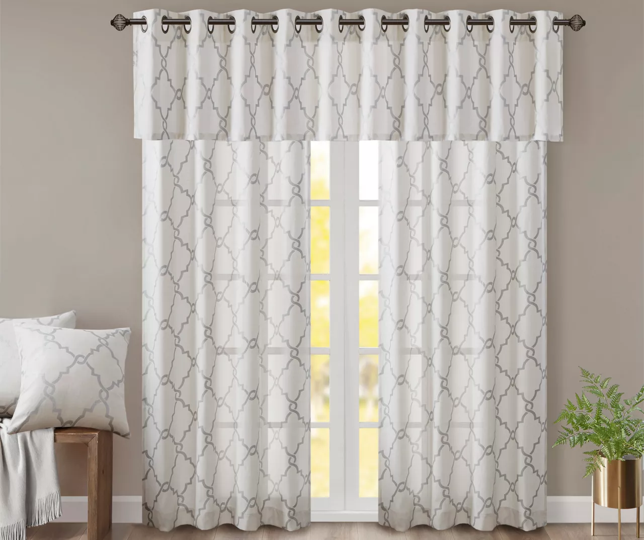 Sereno Fretwork Ivory Light-Filtering Grommet Curtain Panel, (63") 12 Sereno Fretwork Ivory Light-Filtering Grommet Curtain Panel, (63") - Image 10