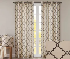 Sereno Fretwork Khaki Light-Filtering Grommet Curtain Panel, (95") -DHP Sales Store 810518000 810518001 810518002 2