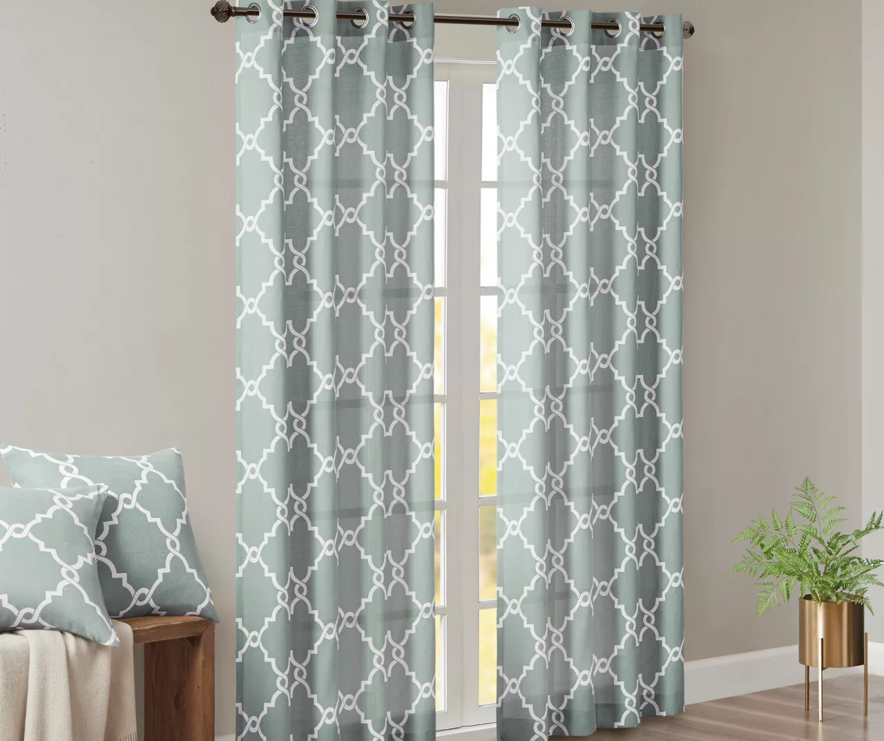 Sereno Fretwork Seafoam Light-Filtering Grommet Curtain Panel, (95") 4 Sereno Fretwork Seafoam Light-Filtering Grommet Curtain Panel, (95") - Image 2