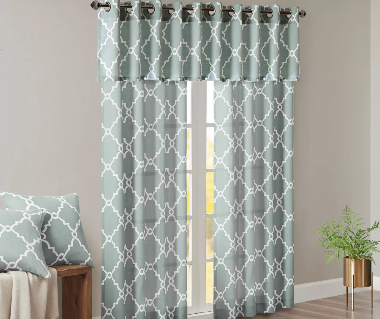 Sereno Fretwork Seafoam Light-Filtering Grommet Curtain Panel, (95") 13 Sereno Fretwork Seafoam Light-Filtering Grommet Curtain Panel, (95") - Image 11