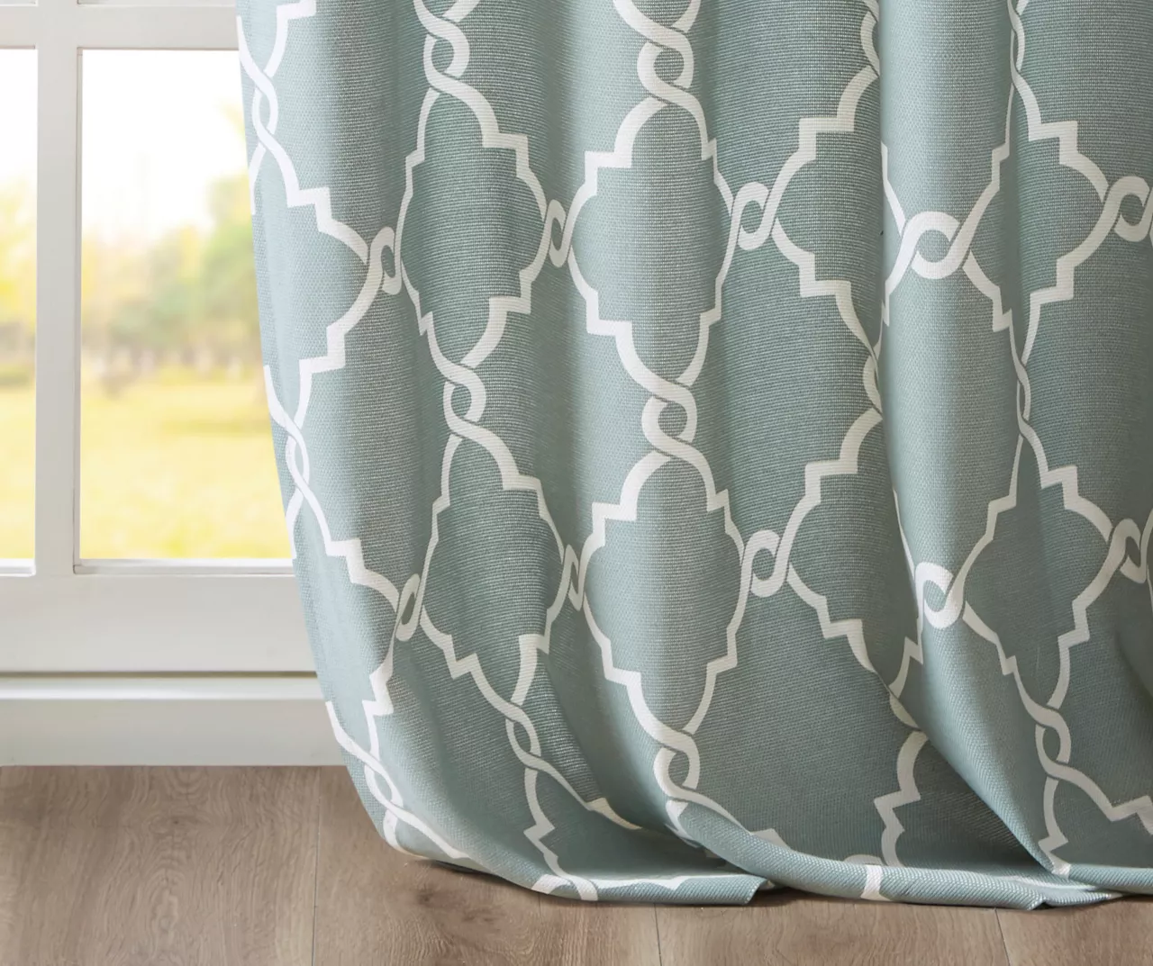Sereno Fretwork Seafoam Light-Filtering Grommet Curtain Panel, (95") 8 Sereno Fretwork Seafoam Light-Filtering Grommet Curtain Panel, (95") - Image 6