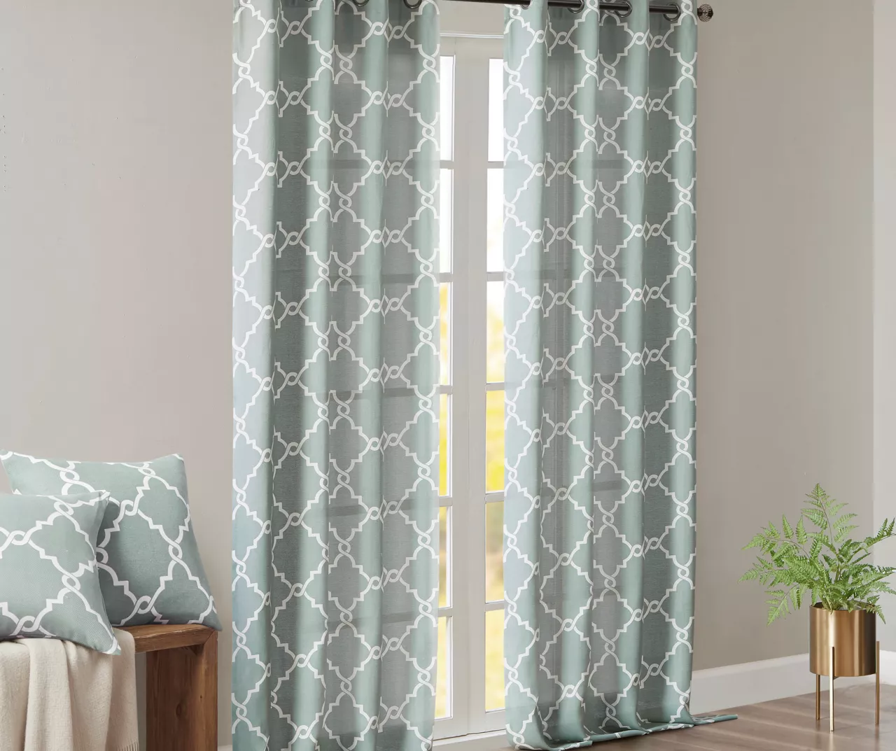 Sereno Fretwork Seafoam Light-Filtering Grommet Curtain Panel, (95") 11 Sereno Fretwork Seafoam Light-Filtering Grommet Curtain Panel, (95") - Image 9