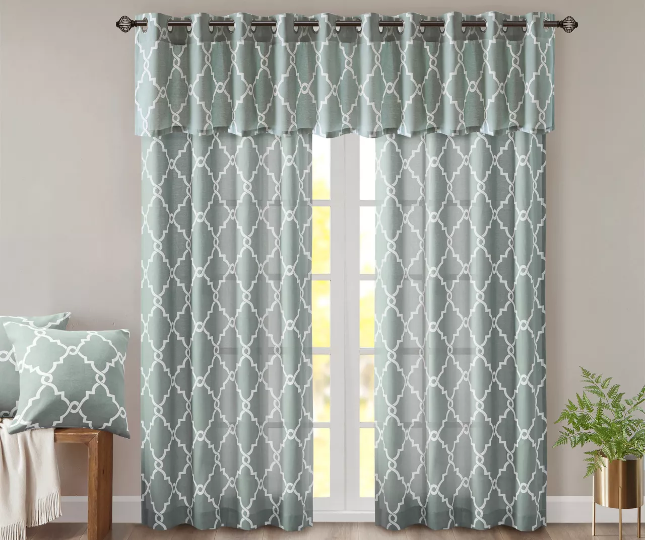 Sereno Fretwork Seafoam Light-Filtering Grommet Curtain Panel, (95") 12 Sereno Fretwork Seafoam Light-Filtering Grommet Curtain Panel, (95") - Image 10