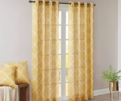 Sereno Fretwork Yellow Light-Filtering Grommet Curtain Panel, (95") -DHP Sales Store 810518008 810518009 810518010 1 1