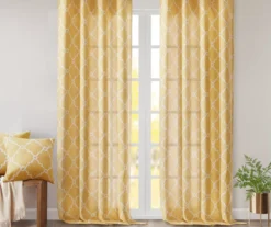 Sereno Fretwork Yellow Light-Filtering Grommet Curtain Panel, (84") -DHP Sales Store 810518008 810518009 810518010 7 2