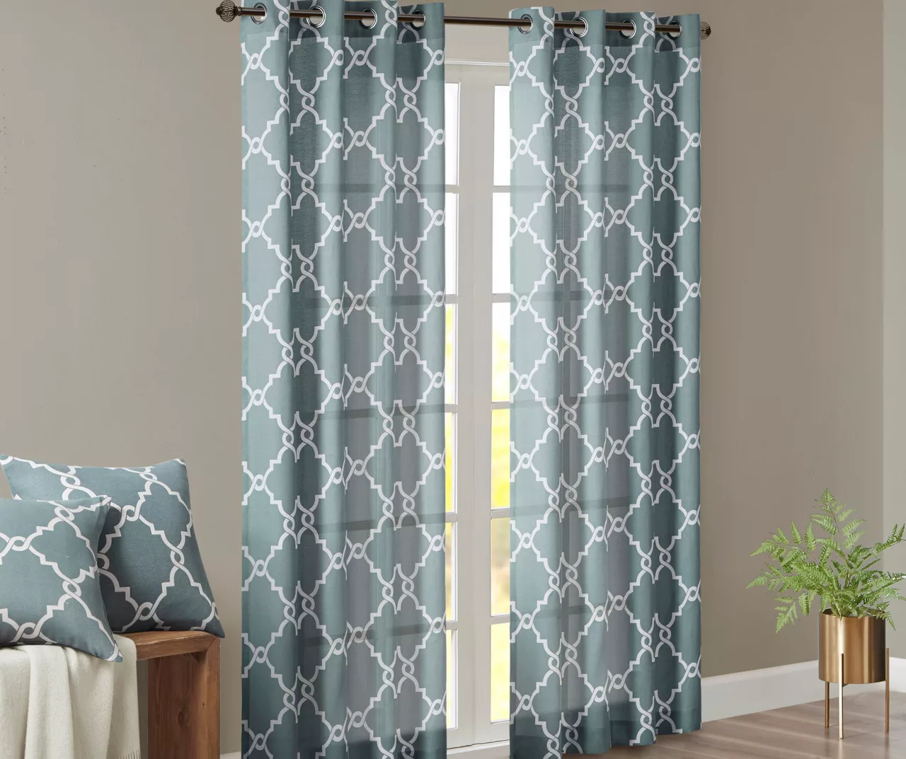 Sereno Fretwork Blue Light-Filtering Grommet Curtain Panel, (63") 4 Sereno Fretwork Blue Light-Filtering Grommet Curtain Panel, (63") - Image 2