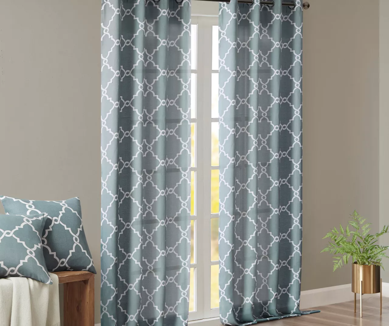 Sereno Fretwork Blue Light-Filtering Grommet Curtain Panel, (63") 11 Sereno Fretwork Blue Light-Filtering Grommet Curtain Panel, (63") - Image 9