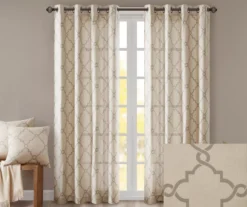 Sereno Fretwork Beige Light-Filtering Grommet Curtain Panel, (63") -DHP Sales Store 810518024 810518025 810518026 2