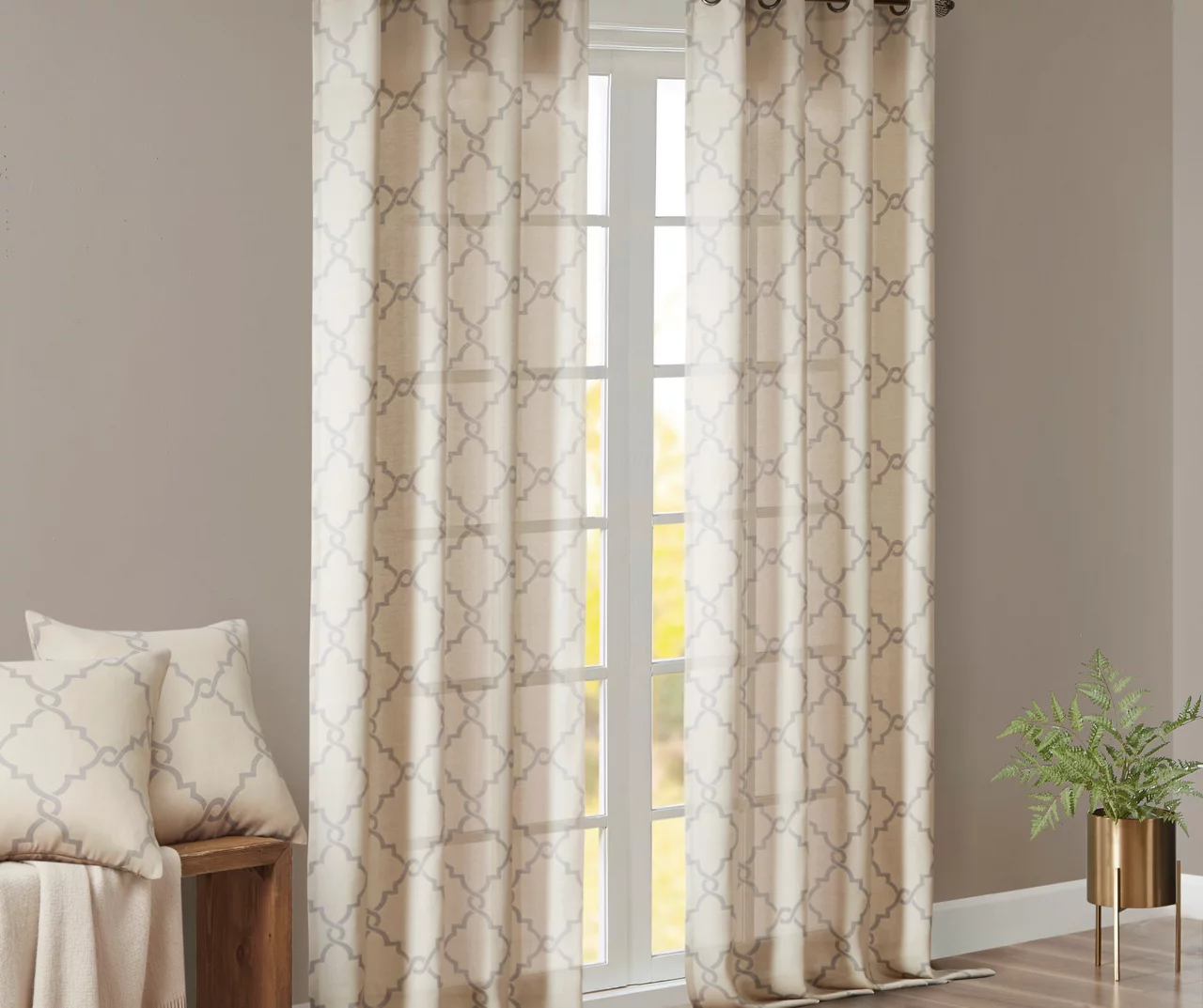 Sereno Fretwork Beige Light-Filtering Grommet Curtain Panel, (95") 11 Sereno Fretwork Beige Light-Filtering Grommet Curtain Panel, (95") - Image 9