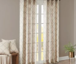 Sereno Fretwork Beige Light-Filtering Grommet Curtain Panel, (63") -DHP Sales Store 810518024 810518025 810518026 8