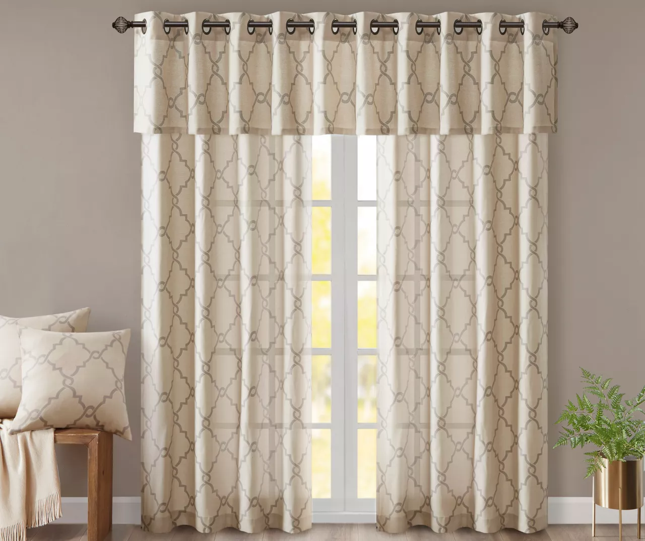 Sereno Fretwork Beige Light-Filtering Grommet Curtain Panel, (95") 12 Sereno Fretwork Beige Light-Filtering Grommet Curtain Panel, (95") - Image 10