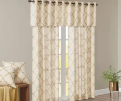 Sereno Fretwork Beige & Gold Light-Filtering Grommet Curtain Panel, (63") -DHP Sales Store 810518028 810518029 810518030 10