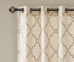 Sereno Fretwork Beige & Gold Light-Filtering Grommet Curtain Panel, (84") -DHP Sales Store 810518028 810518029 810518030 3 3