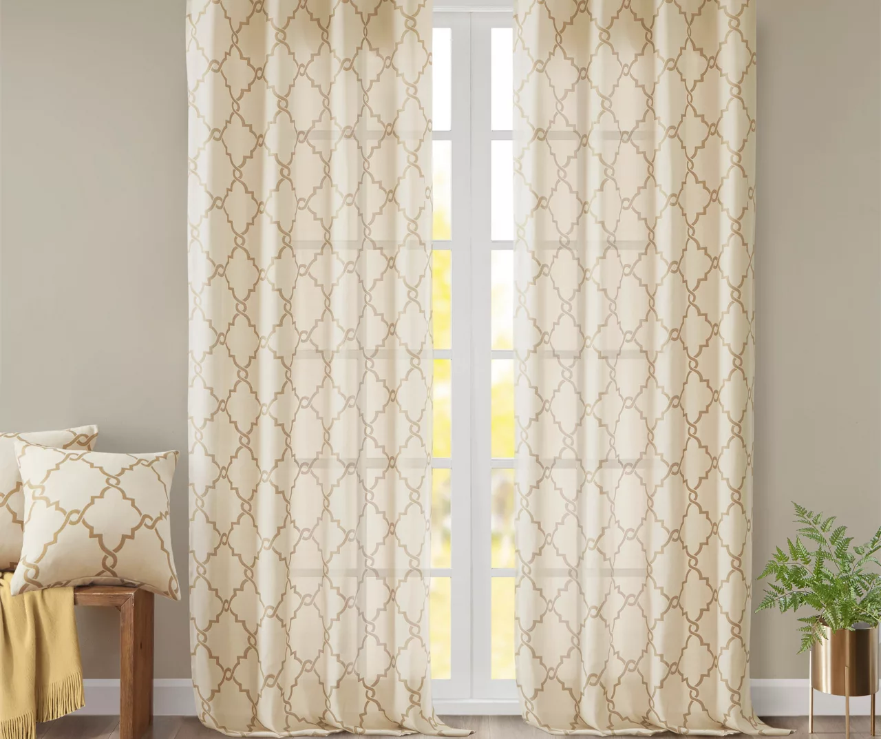 Sereno Fretwork Beige & Gold Light-Filtering Grommet Curtain Panel, (95") 10 Sereno Fretwork Beige & Gold Light-Filtering Grommet Curtain Panel, (95") - Image 8
