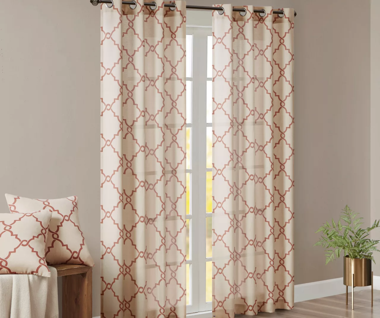 Sereno Fretwork Beige & Spice Light-Filtering Grommet Curtain Panel, (63") 4 Sereno Fretwork Beige & Spice Light-Filtering Grommet Curtain Panel, (63") - Image 2