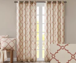 Sereno Fretwork Beige & Spice Light-Filtering Grommet Curtain Panel, (84") -DHP Sales Store 810518031 810518032 810518034 2 2